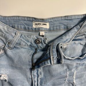 Black Label Light Wash Frayed Ripped Denim Shorts